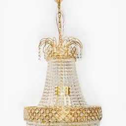 SHRI MAHAL ANTIQUES Gold Toned Crystal Jhumar Ceiling Lamp-image-95