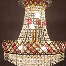 SHRI MAHAL ANTIQUES Gold Toned Crystal Jhumar Ceiling Lamp-image-94