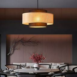 HABERE INDIA Brown & Beige Wooden Ceiling Lamp-image-67