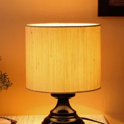 Devansh Cream-Coloured Solid Traditional Cylindrical Table Lamp-19