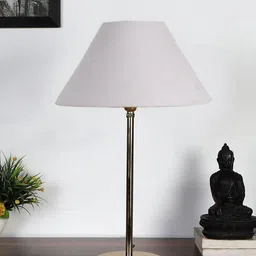 Devansh Grey & Gold-Toned Metal Table Lamp With Cotton Shade-50