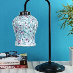 Devansh Blue & Black Mosaic Glass Iron Table Lamp-11