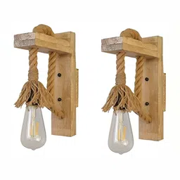 Areezo Brown 2 Pieces Wooded Wall Lamps-image-15