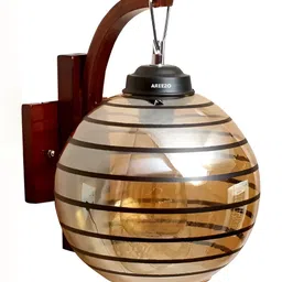 Areezo Brown Wooden Printed Wall Lamp Without Bulb-image-0