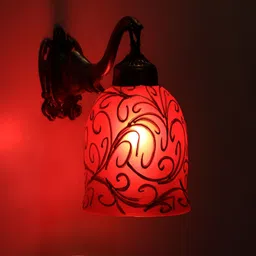VAGalleryKing Red & Gold Toned Printed Bell Shaped Antique Elephant Design Glass Wall Lamp-picture-8