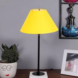 Devansh Yellow & Black Wooden Table Lamp With Cotton Shade-16