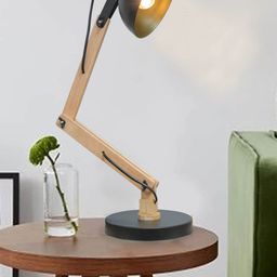 Homesake Black & Brown Multi Joint Swing Arm Wooden & Metal Desk Lamp-21