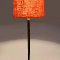Devansh Orange-Colored & Gold-Toned Textured Metal Table Lamp With Jute Shade image 3