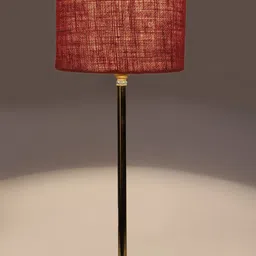 Devansh Maroon & Gold-Toned Textured Metal Table Lamp With Jute Shade image 3