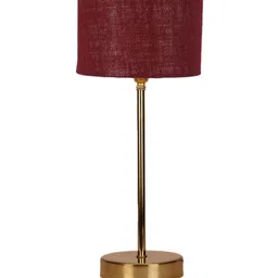 Devansh Maroon & Gold-Toned Textured Metal Table Lamp With Jute Shade image 4