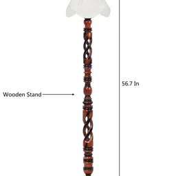 Devansh White & Brown Open Snake Textured Wooden Floor Lamp With Cotton Shade image 2