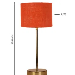 Devansh Orange-Colored & Gold-Toned Textured Metal Table Lamp With Jute Shade image 4