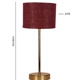 Devansh Maroon & Gold-Toned Textured Metal Table Lamp With Jute Shade image 5