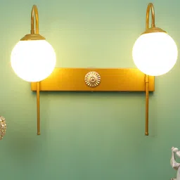 MFD HOME FURNISHING White & Beige Dual 2 Pcs Glass Shade Wall Mounted Lamp With Metal Base-20