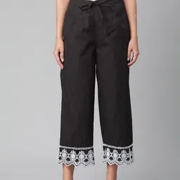 Laado - Pamper Yourself Women Black Hem Design Palazzos-image-16