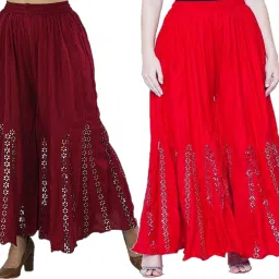Pack of 2 Women Flared Multicolor Viscose Rayon Trousers-image-41
