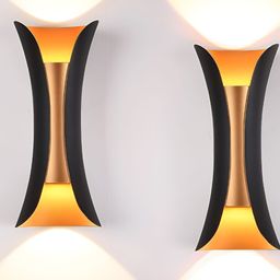 DENICRAAS Gold-Toned & Black 2 Pcs Metal Contemporary Cylindrical Shaped Wall Lamps-9