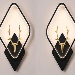 DENICRAAS Black & Gold-Toned 2 Pcs Printed Aluminium Traditional Square Shaped Wall Lamps-image-6