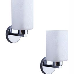 DENICRAAS White & Silver-Toned Printed 2 Pcs Metal Cylindrical Shaped Wall Lamps-7