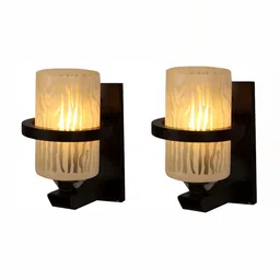 DENICRAAS White & Brown Printed 2 Pcs Metal Traditional Cylindrical Shaped Wall Lamps-9