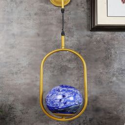 MFD HOME FURNISHING Gold Toned & Blue Printed Glass Wall Lamp With Metal Base-31