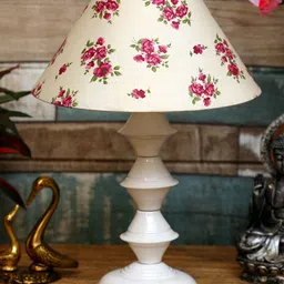 Foziq White & Pink Printed Country Table Lamp-32