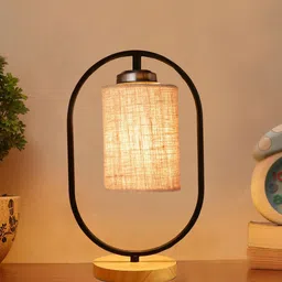 Devansh Black & Beige  Jute Drum Wooden & Iron Table Lamp-18