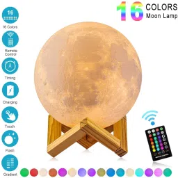 Moon Lamp 15 cm 3D Moon Lamp Remote & Touch Control 16 Colors Led 3D Print Moon Night Light with USB Charging for Gift Birthday Table Lamp-3
