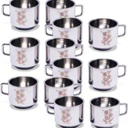 Pack of 12 Stainless Steel Double Wall Floral Laser Printed Tea and Coffee Cup Set 100ml Each-image-58