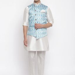 Men Pure Silk Kurta Pyjama Ethnic Jacket Set-image-24