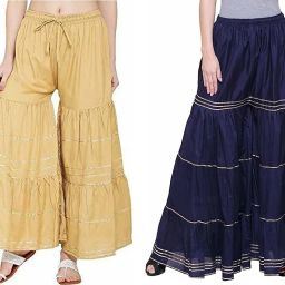 Pack of 2 Women Regular Fit Beige, Blue Viscose Rayon Trousers-image-97