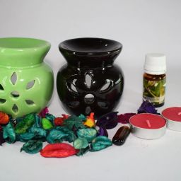 Ceramic Aroma Air Freshner Tea Light Diffuser Combo Pack of 2( Black & Green Colour) Floral Fragrance (10ML) & 2 Candles Diffuser Set-image-60