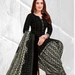 Unstitched Crepe Salwar Suit Material Solid, Floral Print, Printed, Geometric Print-image-74