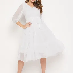 Women Fit and Flare White Midi/Calf Length Dress-image-0