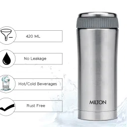 milton Thermosteel Optima Flask, 420 ml, Steel Plain (EC-TMS-FIS-0009_Silver) 420 ml Flask image 2