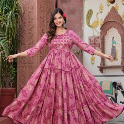 Printed Cotton Rayon Stitched Flared/A-line Gown-image-72