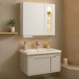Wash Basin with Cabinet for Bathroom/Vanity with Ceramic Basin and Mirror Vanity for Bathroom/Cabinet with Wash Basin & Mirror/Bathroom Organizer- NZBC-35 Wall Hung Basin-14