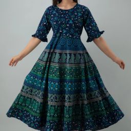 Printed Cotton Blend Stitched Flared/A-line Gown-image-70