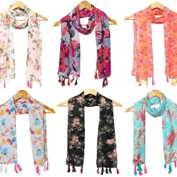 Printed Chiffon Women Multicolor Scarf, Stole, Fancy Scarf-image-17