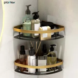 Corner Shelf/Shelf for Bathroom/Organizer Shelf with Self Adhesive Sticker-9x9in Aluminium Wall Shelf-3