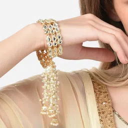 Zaveri Pearls Women Gold-Toned & White Kundan Gold-Plated Bangle-Style Bracelet-8