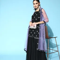 Inddus Women Floral Embroidered Kurta with Sharara & Dupatta-49