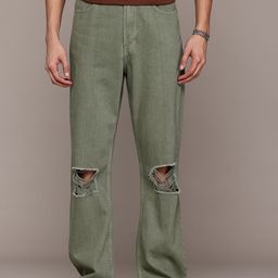 The Roadster Lifestyle Co. Men Flared Pure Cotton Ripped Jeans-image-100