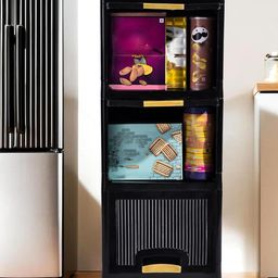 Kuber Industries Black 3 Units Folding Cabinet Storage Organizer-50