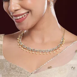 Rubans 22K Gold-Plated Pearl Beads & White Cubic Zirconia Handcrafted Necklace Set-image-67