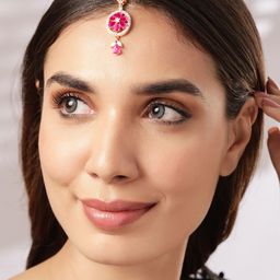 Rubans Women Rose Gold-Plated Pink & White Zircon Studded Handcrafted Maang Tikka-31