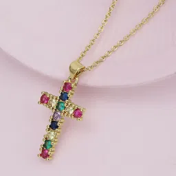 Carlton London Gold-Plated CZ Studded Christian Cross Pendant with Chain-image-27