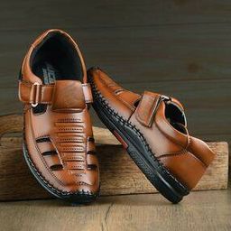 Men Perforated Shoe-Style Sandals with Velcro Fastening-45