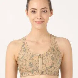 MI02 Wirefree Padded Microfiber Elastane Full Coverage Racer Back Front Zipper Styled Sports Bra-image-1