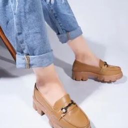 Women Slip-On Heeled Loafers with Metal Accent-image-83